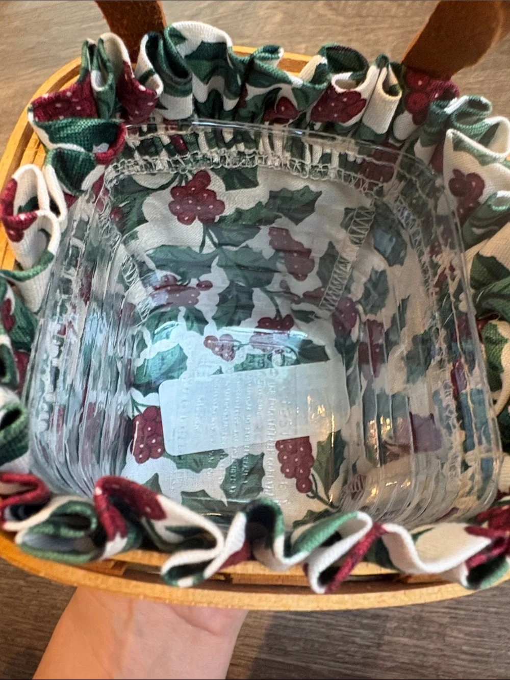 Longaberger Chives Booking Basket 2001 Holly Berry Liner & Protector Handle